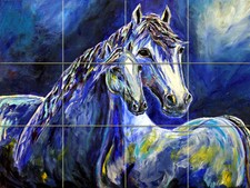 24 x 18 Art Colorful Moonlight Horse Mural Ceramic Backsplash Bath Tile 1628