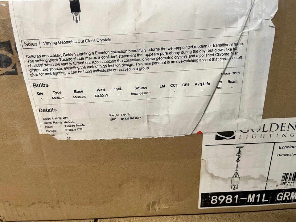 Mini Lámpara Colgante Echelon Cromo (8981-M1L GRM) por Golden Foto 3 de 4