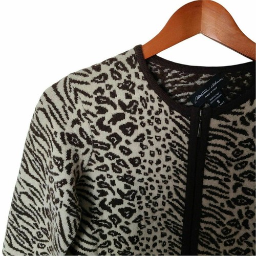 Mantovani Cashmere Sweater 100% Italian Cashmere Zip Cardigan Animal Print Brown - Picture 6 of 10