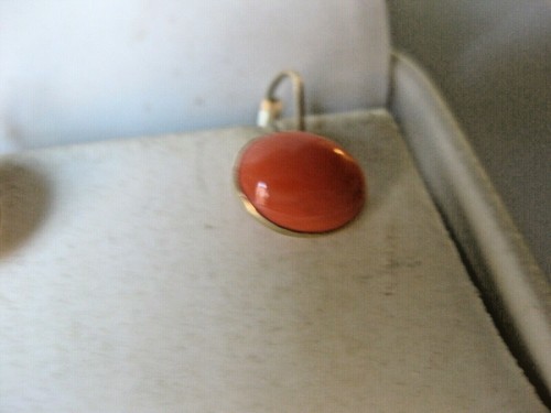 VINTAGE 14K YELLOW GOLD EARRINGS with FINE NATURAL CORALS - Picture 4 of 4