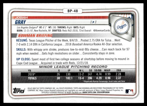 2020Bowman 1. Auflage BFE-48Josiah grau | Arpin neuwertige Karten - Bild 2 von 2