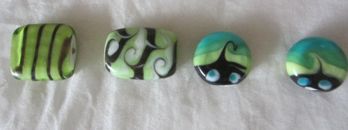 4 Green Blue Swirl Murano Style Glass Beads Craft