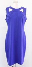 Calvin Klein Womens Solid Royal Blue Cutout Neckline Sheath Dress Size 10
