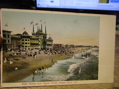D3 CALIFORNIA Old Postcard Ocean Park Bathhouse Santa Monica Swimming Ocean Kids