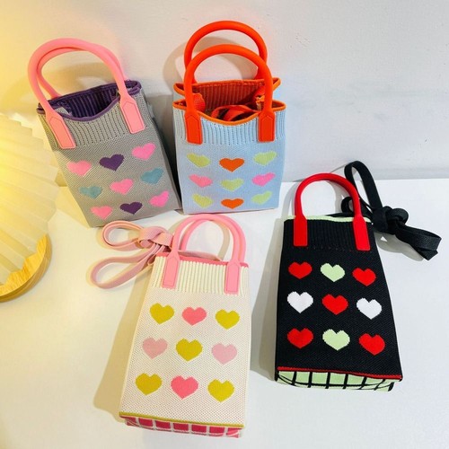 Love Heart Knit Handbag Highcapacity Phone Bag Reusable Shopping Bags