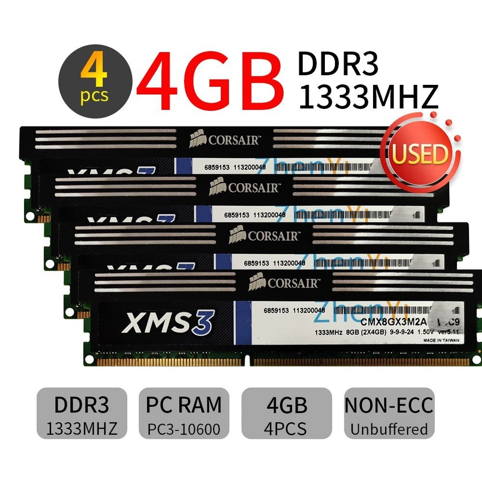 16GB 8GB 4GB DDR3 1333MHz PC3-10600U Non-ECC Intel PC DIMM Memory Corsair XMS3 - Image 2 of 4