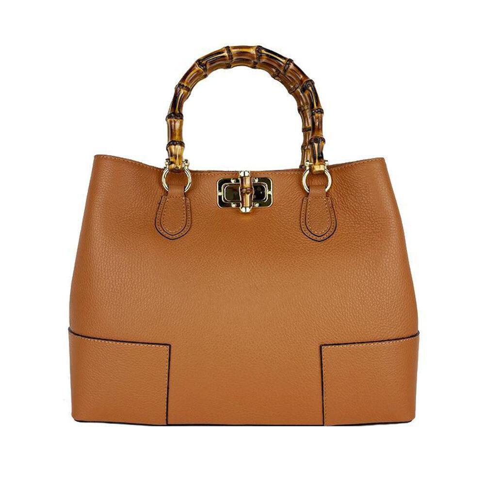 SAOLA Borsa a Mano in Pelle Con Manico in Bambù Made in Italy