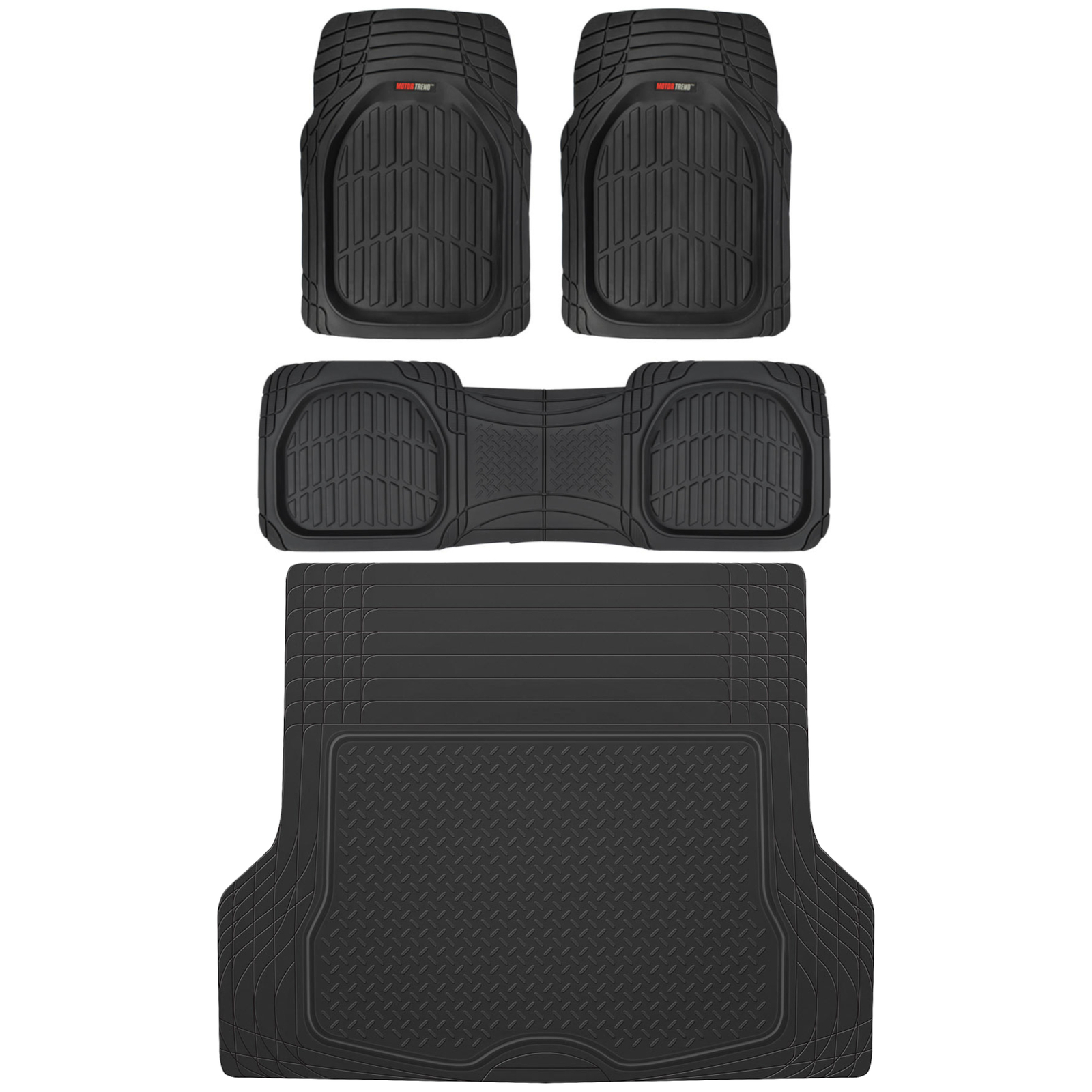 Black Heavy Duty 4 Piece Set, MotorTrend Deep Dish Rubber Floor - Foto 7