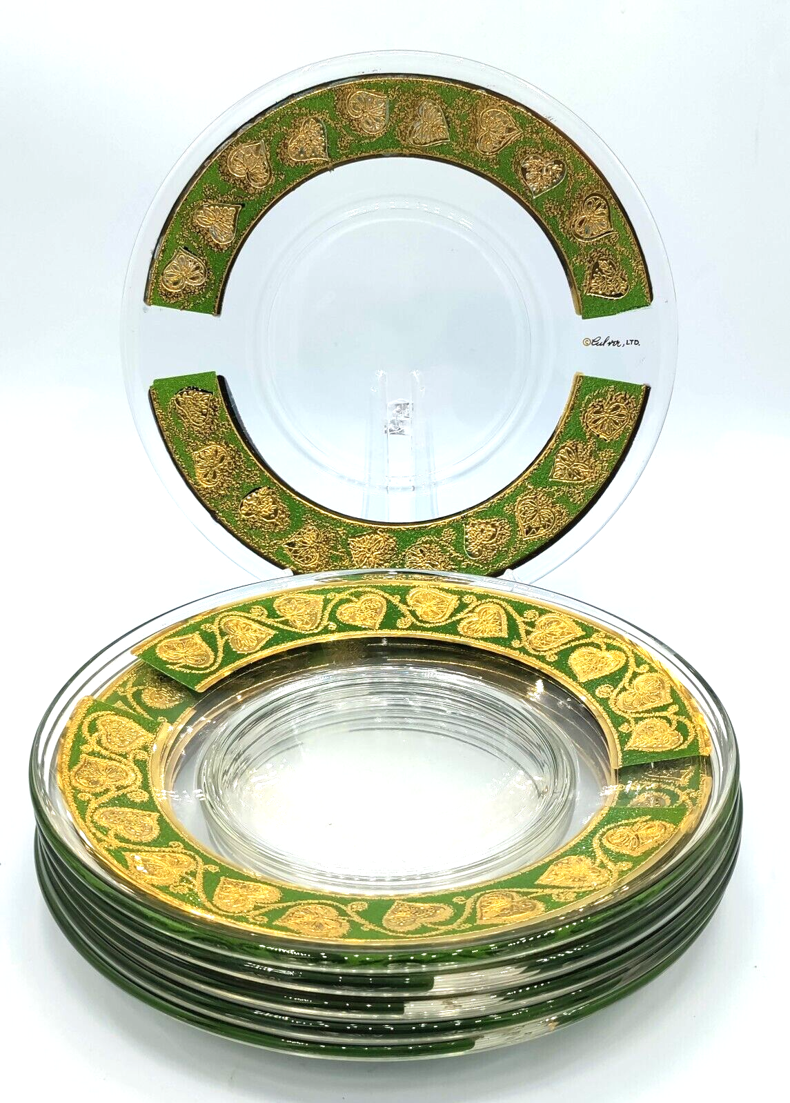6 Vintage CULVER Green & Gold Ivy Leaf Vine Salad Dessert Plates 8