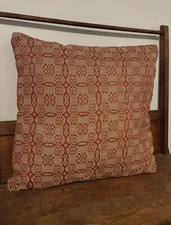 New Primitive Colonial Style RED COVERLET PILLOW Filled Accent 20"