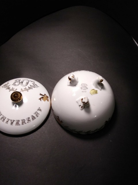 Lefton 50th Anniversary Footed Candy Dish w/ Lid :: Trim 997 :: VINTAGE