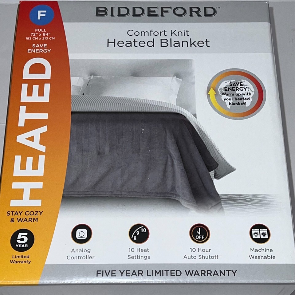 Biddeford Comfort Knit Fleece Electric Heated Blanket Analog Control FULL GRAY eBay