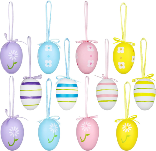12Pcs Easter Decorations Eggs Hanging Ornaments Colorful for Easter