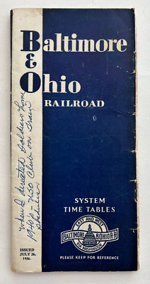 1936 Baltimore & Ohio  Railroad Time Table East West Via Washington