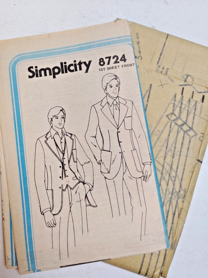Suit Jacket Blazer Vest 38 40 42 44 X Tall Simplicity 8724 Sewing Pattern UC VTG - Image 4 of 4