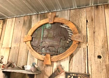 antique tin running horse & moon oval wall fireplace mantle wall art Americana