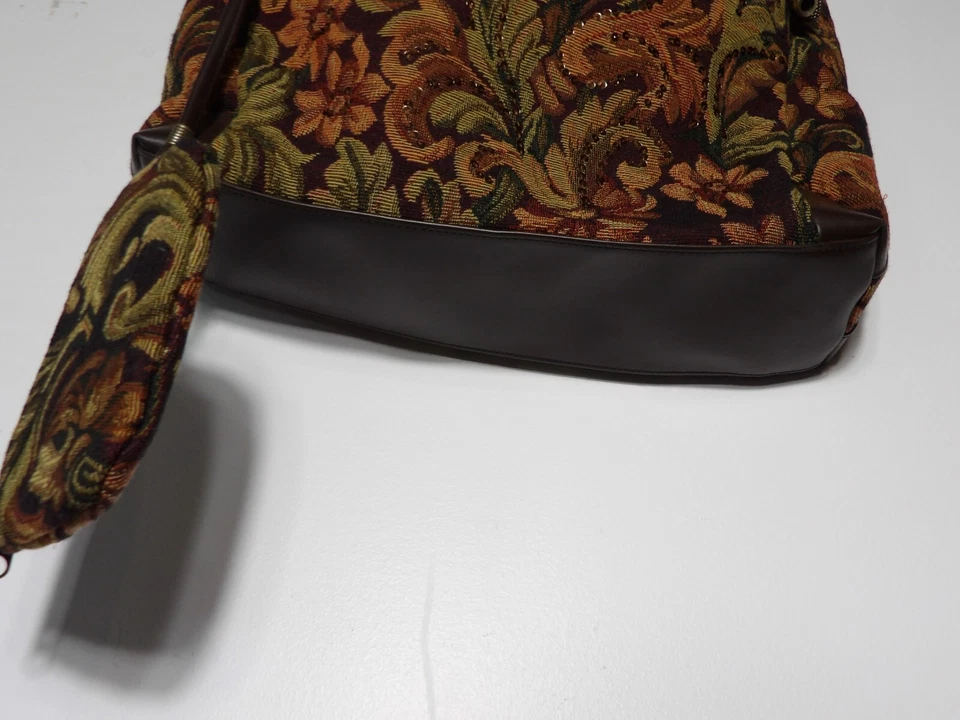 Paradox Tapestry Purse Shoulder Bag Brown Floral Sequins Woven Double Handle - Image 3 of 4