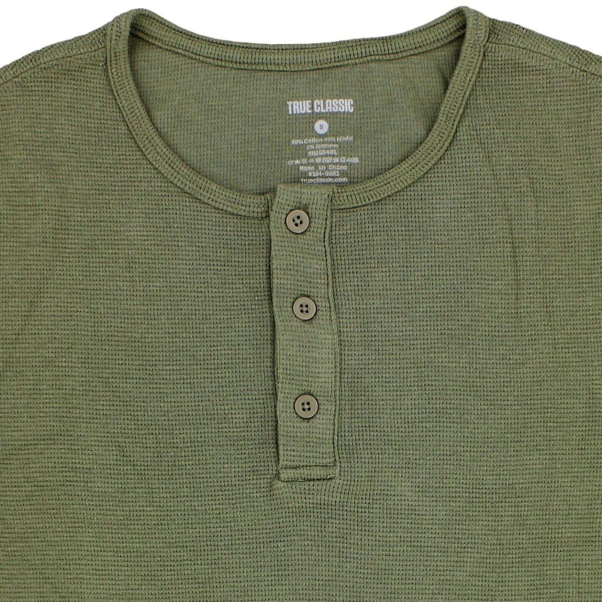 True Classic Men's Shirt, Long Sleeve Waffle Henley style Crew