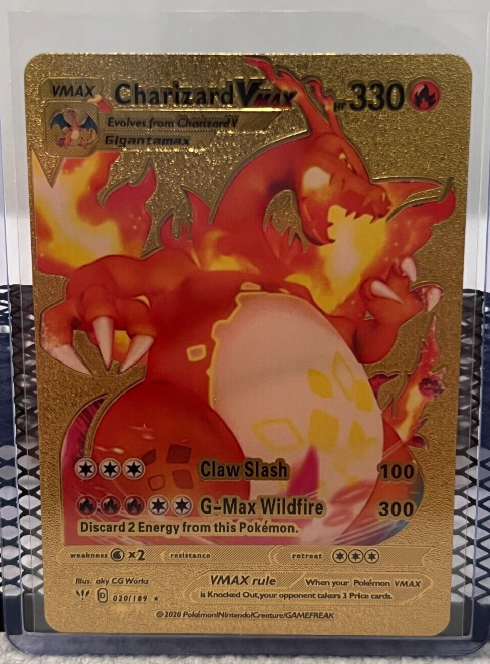 Charizard VMAX Gold Foil *Fan Art* Pokemon Card 20/189 330HP G-Max Wildfire