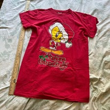 Vintage 90s Looney Tunes Sleep Shirt Christmas Tweety Bird Red Adult One Size