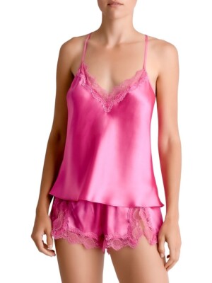 NWT! In Bloom by Jonquil Sz M Hammered Satin Cami & Shorts Set in hot pink