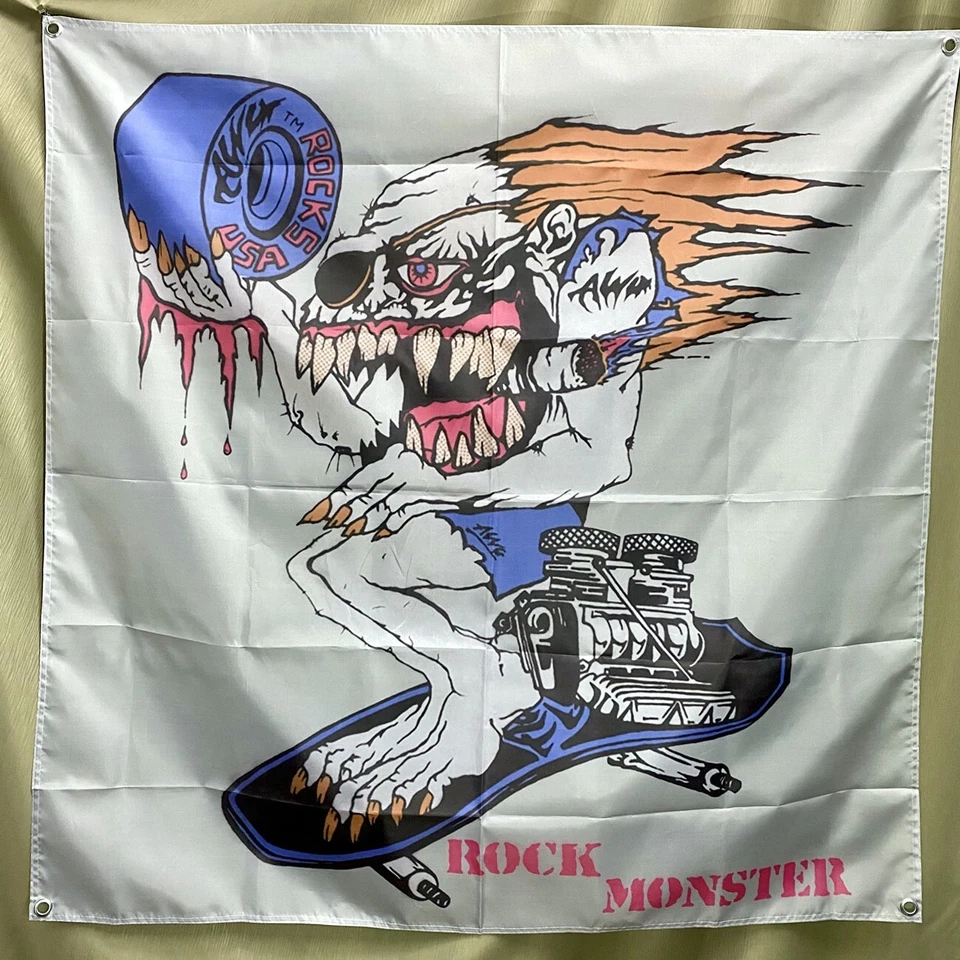 Alva Skateboard Flag 1986 Rock Monster Banner Skull Skates Tapestry 4x4ft Poster