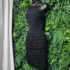 Aidan Mattox Dress Cocktail Fringe Women 0 Black High Neck Party Dress  2835