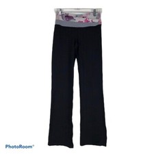 Lululemon Women Stretch Yoga Gym Pants Size 6 Black Floral Waist Athleisure #584