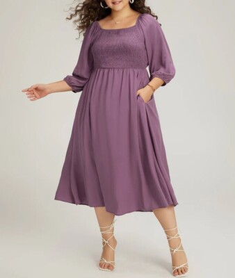 purple dress square neck Wedtrend Women Purple Prom Dress A-Line Square Neck Corset Evening Dress with Half Sleeves, Purple / US24W