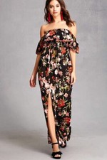 Forever 21 Black Red Indika Off-the-Shoulder Floral Maxi Dress Small S