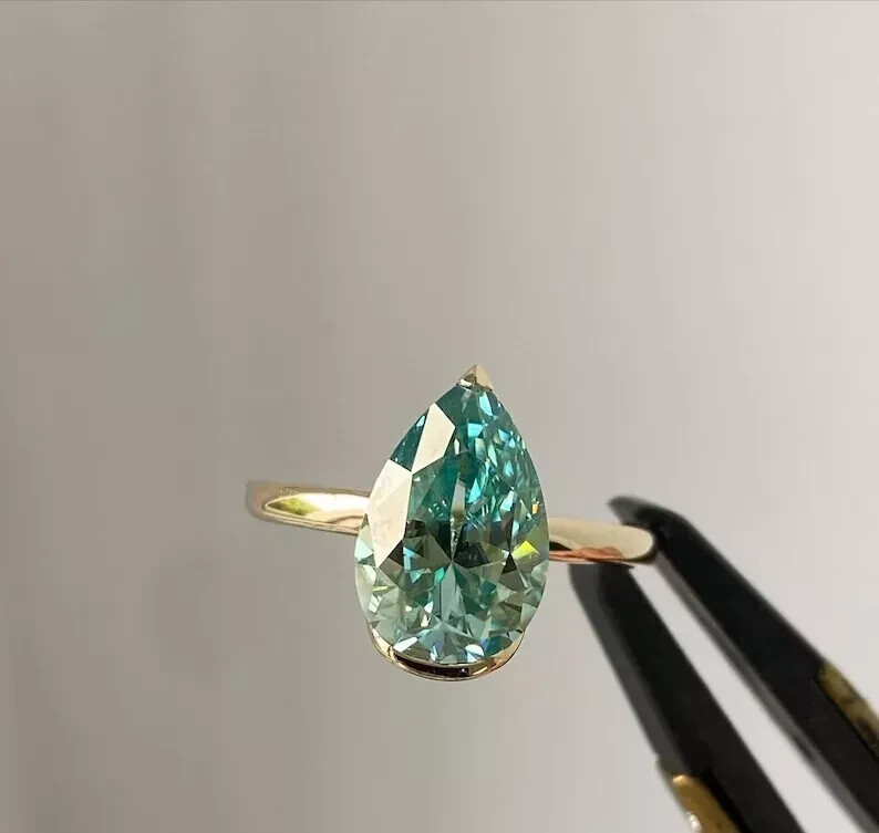 RARE 4.20 Ct Certified Lovely Treated Blue Diamond Solitaire Ring In 925 Silver