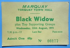 Black Widow Concert Ticket Aug 25, 1971 Town Hall, Torquay, Devon, England