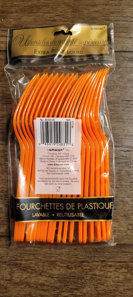 Amscan Premium Cubiertos Extra Pesado Naranja Plástico Horquillas 20 Unidades Nuevo Foto 2 de 2