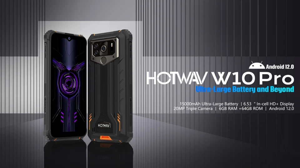 Hotwav W10 Pro Smartphone Outdoot 15000mAh 6GB+64GB Dual SIM 4G GPS cell phone - Immagine 2 di 4