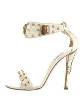 JIMMY CHOO Nude Snakeskin Animal Print Studded Sandals SZ 7.5 IT 37.5 Good Cond.