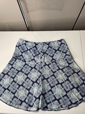 M S Skirt Woman  s UK14 Navy Mix Geometric Print 100 Flax Linen Knee length