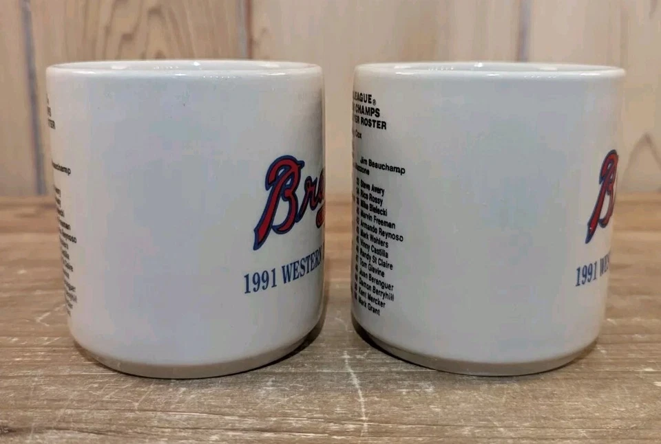 Lote de 2 tazas de café Atlanta Braves 1991 Western Division Champs taza con lista  Foto 3 de 4
