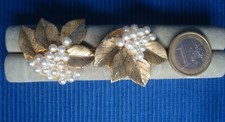B26B Neuf Boucle Oreille BO Metal Doré Feuille Perle Bijou Createur Earrings 