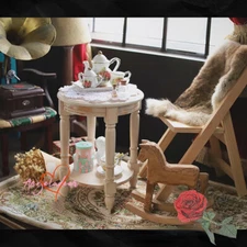 Dollhouse 1/3 BJD Mini Furniture European Retro Round Tea Table Wood Photo Props