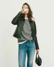 Minimalist Black Genuine Leather Zip Up Jacket Blazer Size M Whimsigoth 38 Bust 