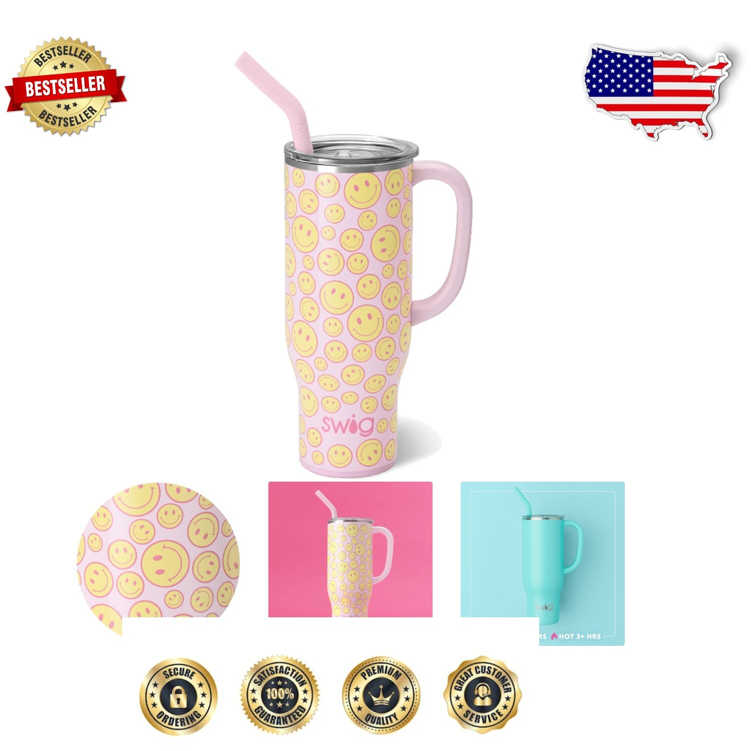 30oz Triple Insulated Travel Mug with Comfort Handle & Straw for Convenient On-the-Go Use