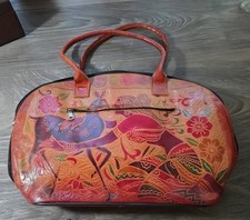 Genuine Leather Hand Tooled Shantiniketan India Handbag Traditional Folk Art