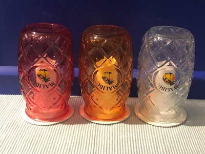 3er Set Malibu Ananas Gläser rot + orange + weiß, Cocktailgläser Pineapple, NEU