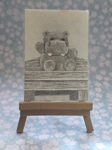 ACEO Original Hippo Stuffie Cute Art Mini Drawing Graphite Pencil by ArtsyyCarly