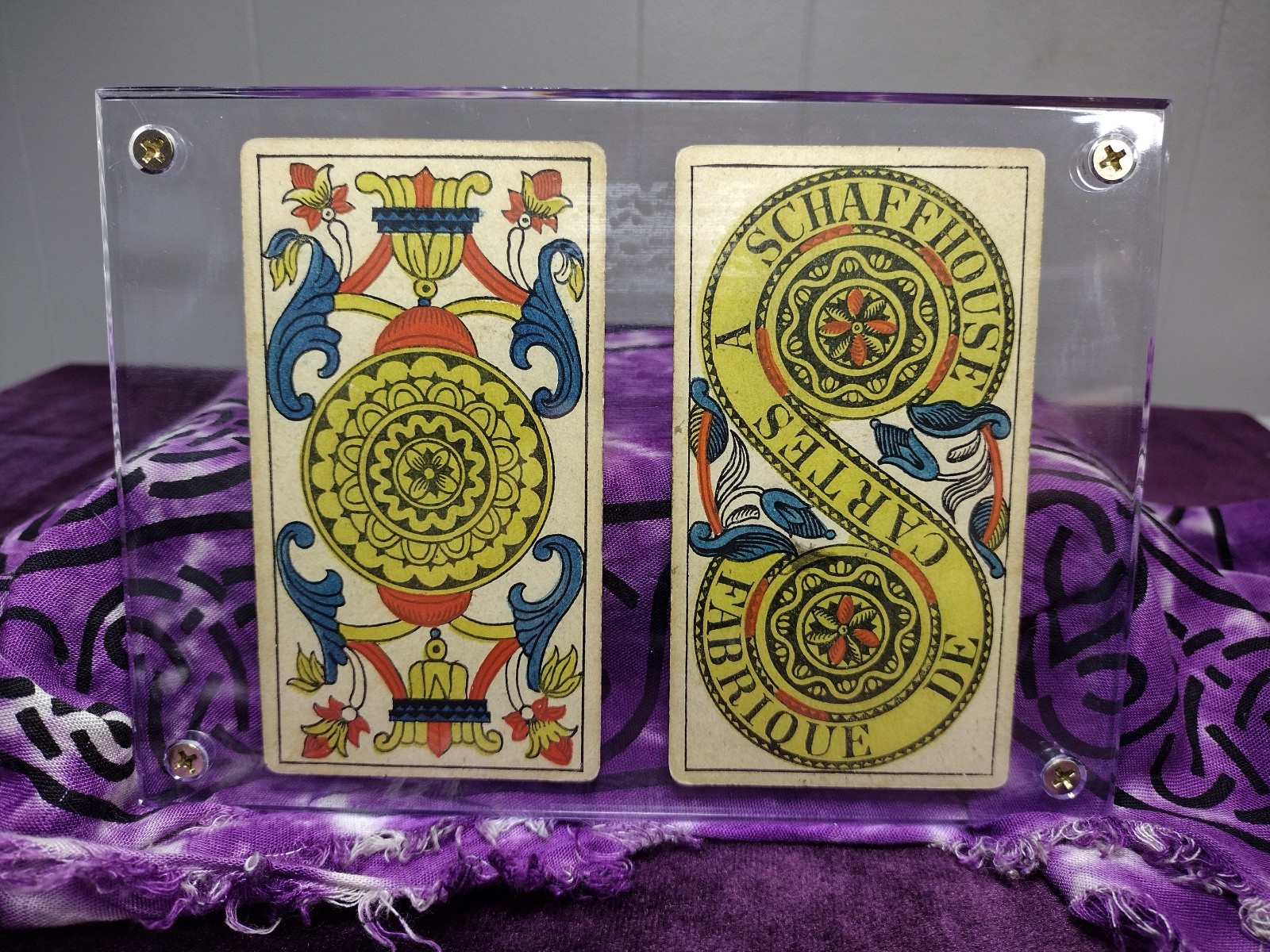 Ace and 2 of Coins Antique Tarot Shaffenhouse circa 1880-1890