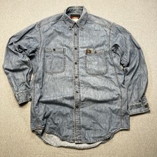 Wrangler Riggs Workwear Blue Denim Mens L Button Down Long Sleeve-minor Blem