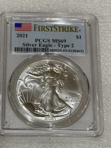 2021 Silver Eagle Type 2  PCGS MS69 First Strike Flag Label ~~ No Spots ~~ (359)