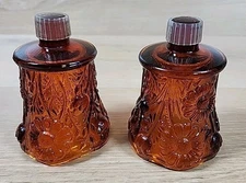 2 Vintage Homco Light Amber Daisy Flower Glass Candle Votive