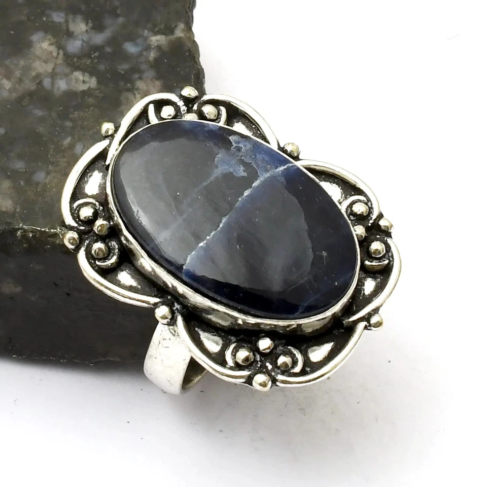 Sodalith Edelstein Handarbeit Ring Schmuck für Weihnachten US-Größe - 8,75 AR 33240