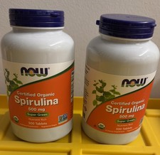 2 PACK Now Foods Certified Organic Spirulina 500 mg 1000 Tablets TOTAL FREE SHIP